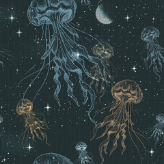 Stellar jellyfish seamless pattern