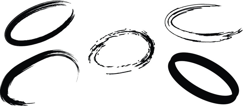 Hand drawn black oval shapes with textured brush strokes