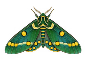 Green moth yellow spots isolated on transparent background
