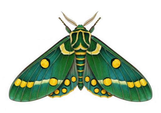 Green moth yellow spots isolated on transparent background