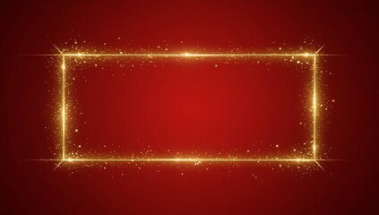 Elegant Golden Frame with Sparkling Glitter on a Red Background