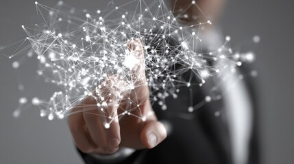 businessman working with new modern computer show social network structure no logos no brands ar 169