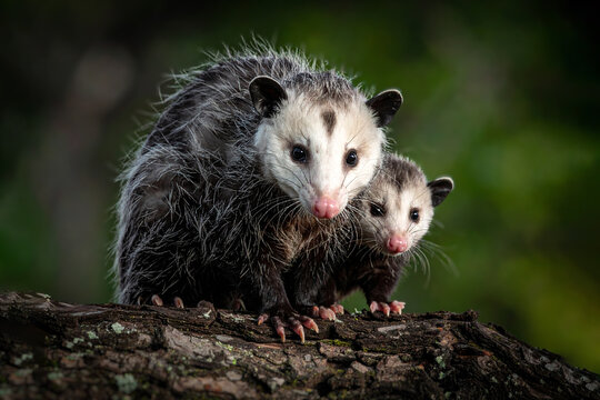  The Virginia opossum (Didelphis virginiana) - North American opossum, climbing on the tree