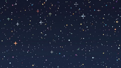 Pixelated Night Sky Colorful Stars on a Dark Blue Background