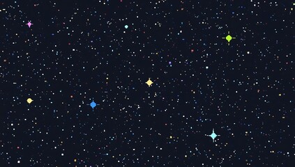 Pixelated Night Sky with Colorful Stars, Abstract Background, Space Art