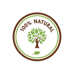 Obraz premium Round seal with a tree and 100 natural text isolated on transparent background