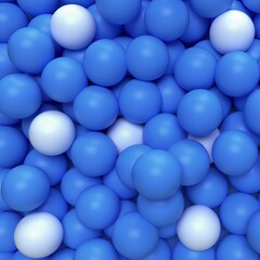 Close up of a pile of blue and white plastic balls