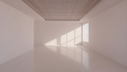 Modern Minimalist Interior Empty Room with Sunlight and Glossy Floors