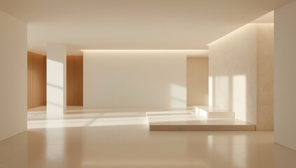 Minimalist Modern Interior with Warm Sunlight and Architectural Lines