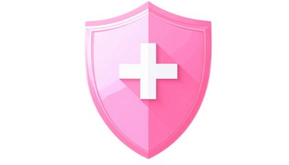 Isolated on Transparent Background Minimal Soft Pink Shield Outline with Cross Symbol, Modern Flat Icon