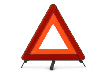 Warning triangle signaling emergency on road, breakdown safety equipment for vehicle caution and alert