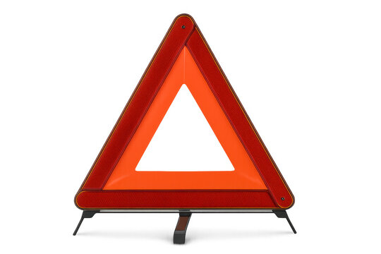 Warning triangle signaling emergency on road, breakdown safety equipment for vehicle caution and alert