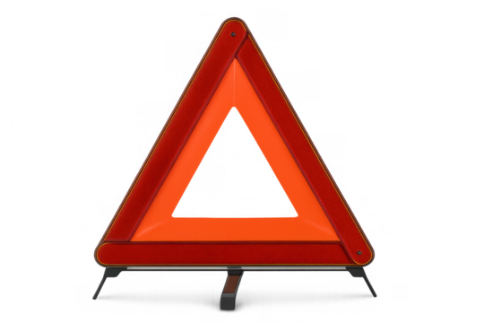 Warning triangle signaling emergency on road, breakdown safety equipment for vehicle caution and alert