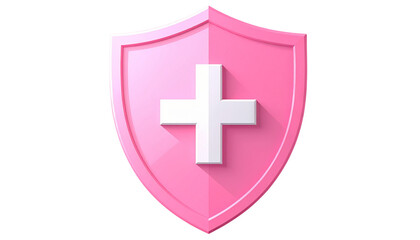 Obraz premium Minimal Soft Pink Shield Outline with Cross Symbol, Modern Flat Icon, Isolated on Transparent Background