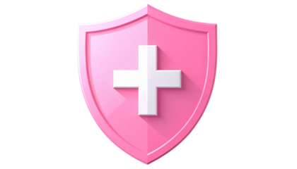 Minimal Soft Pink Shield Outline with Cross Symbol, Modern Flat Icon, Isolated on Transparent Background