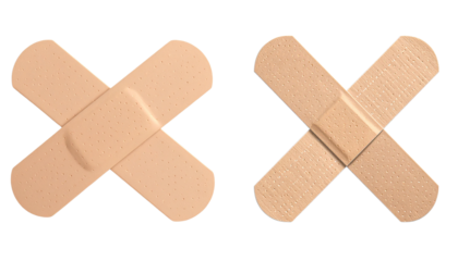 two 3D Rendered Adhesive Plasters in X Formation, Slight Shadow, Isolated
