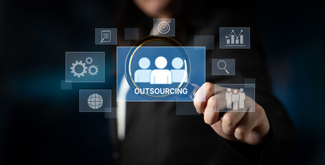 Outsourcing concept showing collaboration, delegation, global workforce, productivity, and task management through remote teams and external service providers Latch