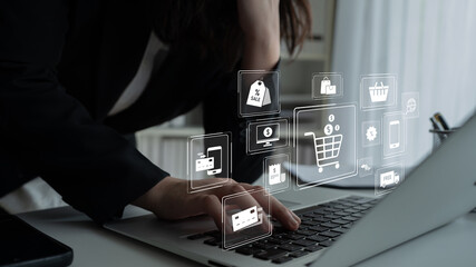 Naklejka premium Omni-channel strategies improve customer experience with brand integration and unified marketing across digital platforms and channels. Latch