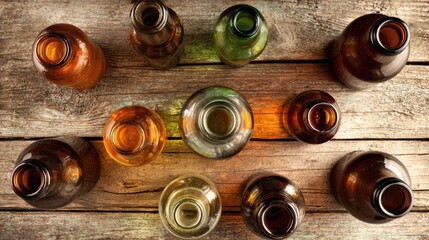 beer bottles on a wooden table top view no logos no brands ar 169