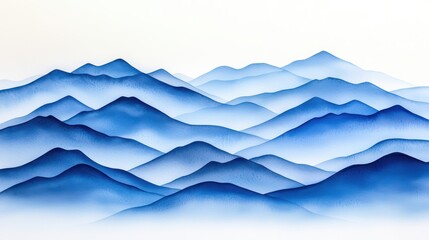 Fototapeta premium Serene Blue Mountain Range Landscape with Soft Hills and Gentle Gradients in Watercolor Style