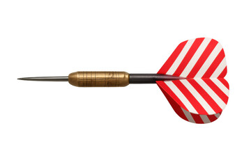 Dart with red and white striped flight, representing accuracy, goal setting, targeting, and competitive sport on transparent background