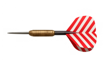 Dart with red and white striped flight, representing accuracy, goal setting, targeting, and competitive sport on transparent background