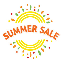 Summer sale festive sun graphic with confetti and abstract shapes vector