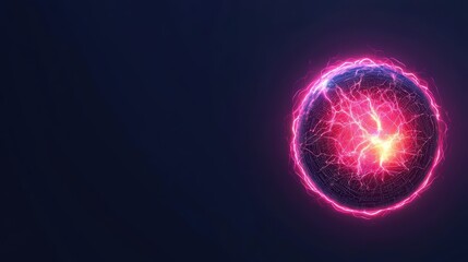 Abstract glowing sphere with electric energy and vibrant colors against a dark background for scientific and artistic themes