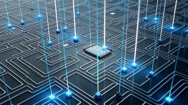 Circuit board technology background animation for digital data and network connection 3d rendering - Powered by Adobe