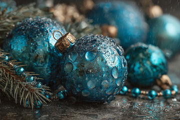 festive holiday display, cozy christmas scene featuring shiny ornaments and greenery