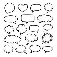 Speech bubble collection with different shapes and styles for communication and text vector