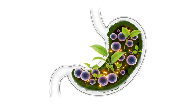 Stomach with plants isolated on transparent background