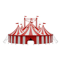 Obraz premium Big top circus tent with red and white stripes isolated on transparent background