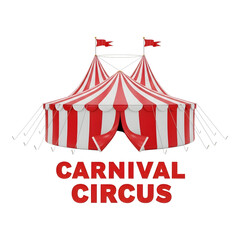 Carnival circus tent with red and white stripes isolated on transparent background