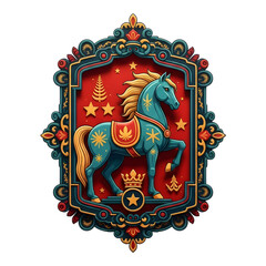 Chinese zodiac horse in ornate frame isolated on transparent background