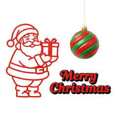 Merry christmas santa claus with gift and bauble isolated on transparent background