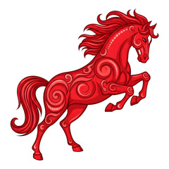 A red horse with decorative patterns isolated on transparent background