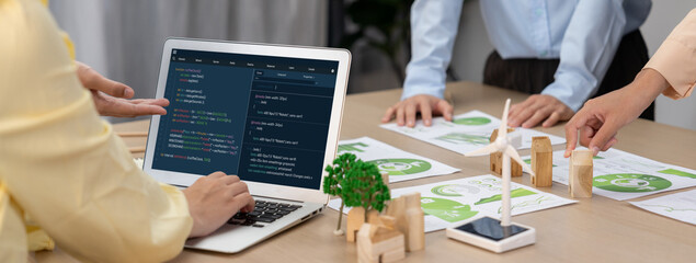 Software development programming on computer screen for brisk application and program coding