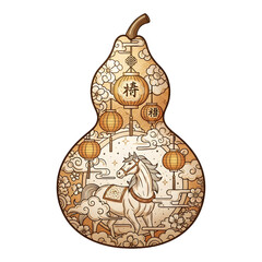 Horse running in gourd shape isolated on transparent background
