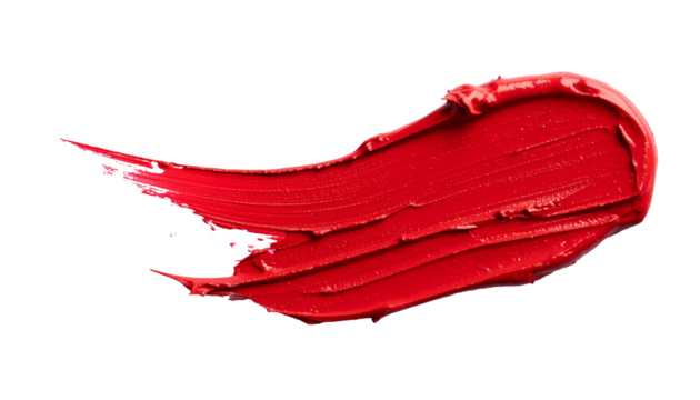 textured abstract red color paint stroke isolated on transparent background, png