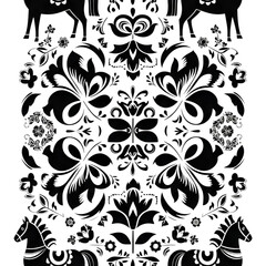 Black and white folk art pattern isolated on transparent background