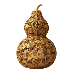 Chinese gourd with horse carving isolated on transparent background