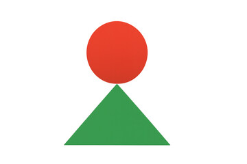 Abstract geometric shapes composition presenting red circle on green triangle logo design element with transparent background