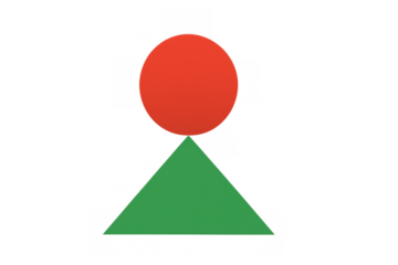 Abstract geometric shapes composition presenting red circle on green triangle logo design element with transparent background