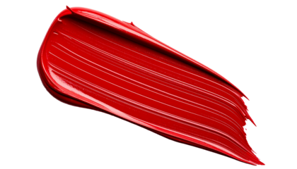 textured abstract red color paint stroke isolated on transparent background, png