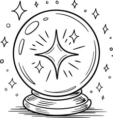 Mystical crystal ball with radiating light and sparkling stars symbolizing fortune telling and magic
