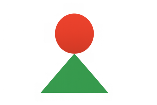 Abstract geometric shapes composition presenting red circle on green triangle logo design element with transparent background - Powered by Adobe