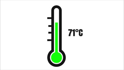 4K Animation Of Thermometer Icon With Green Bar Rising And Counting Temperature Numbers From 1 To 100 Degree Celsius On White Background