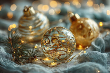 elegant seasonal ornament arrangement, luxurious handcrafted christmas decorative setup