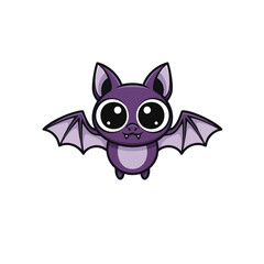 Cartoon purple bat with large eyes and small fangs, wings spread